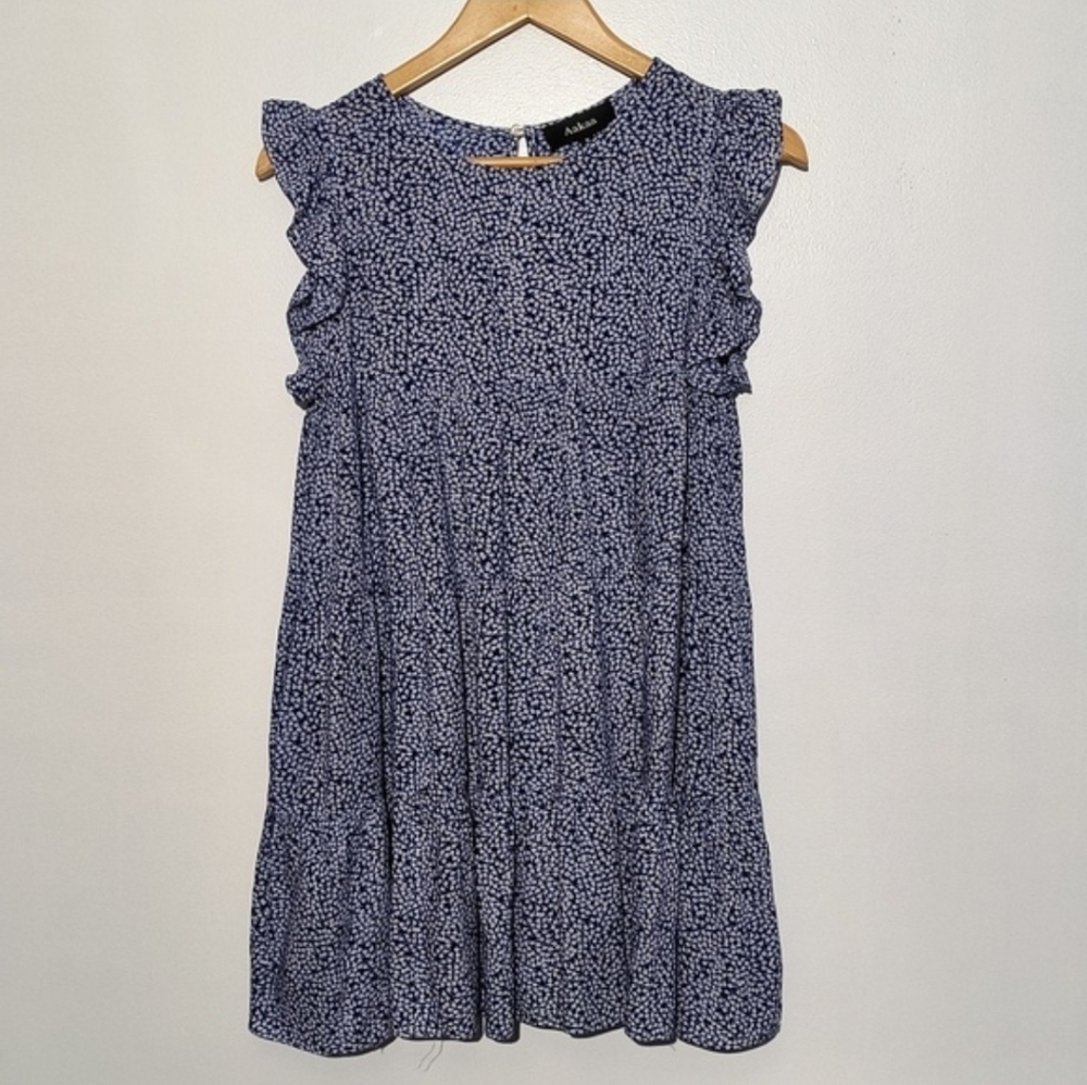 🔥 Aakaa Navy and White Floral Ruffle Sleeves Dress Size S